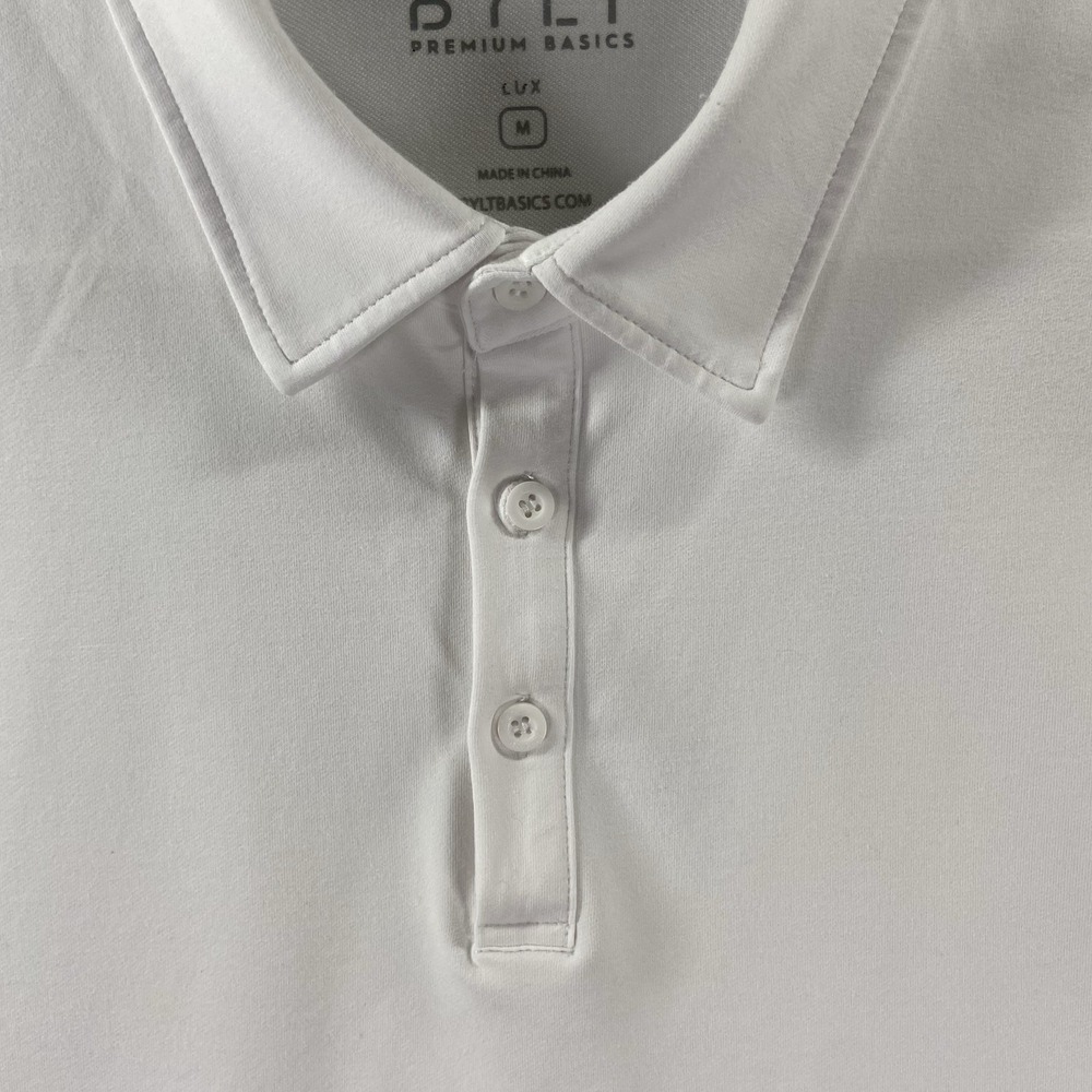 BYLT Shirt men's Medium Polo Long Sleeve Lux Drop Cut White Performance Pullover - Picture 6 of 12